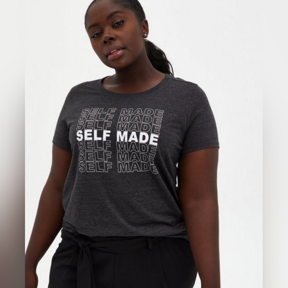 Torrid "SELF MADE" Slim Fit Charcoal Grey Short Sleeve Crew Tee 2X 18 20